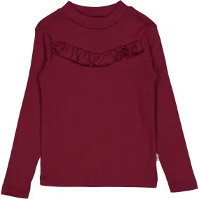 T-Shirt Rib Ruffle - red plum