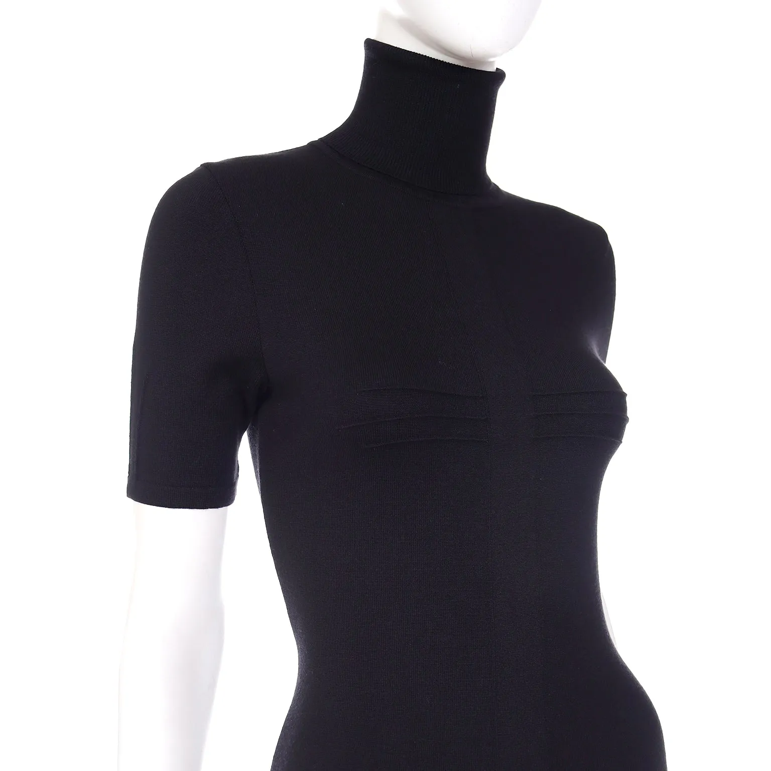 2008 Versace Black Knit Bodycon Dress W Raised Stitch Detail