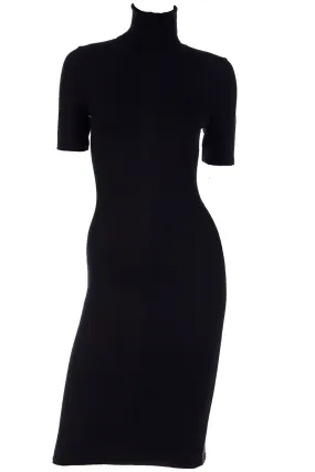 2008 Versace Black Knit Bodycon Dress W Raised Stitch Detail