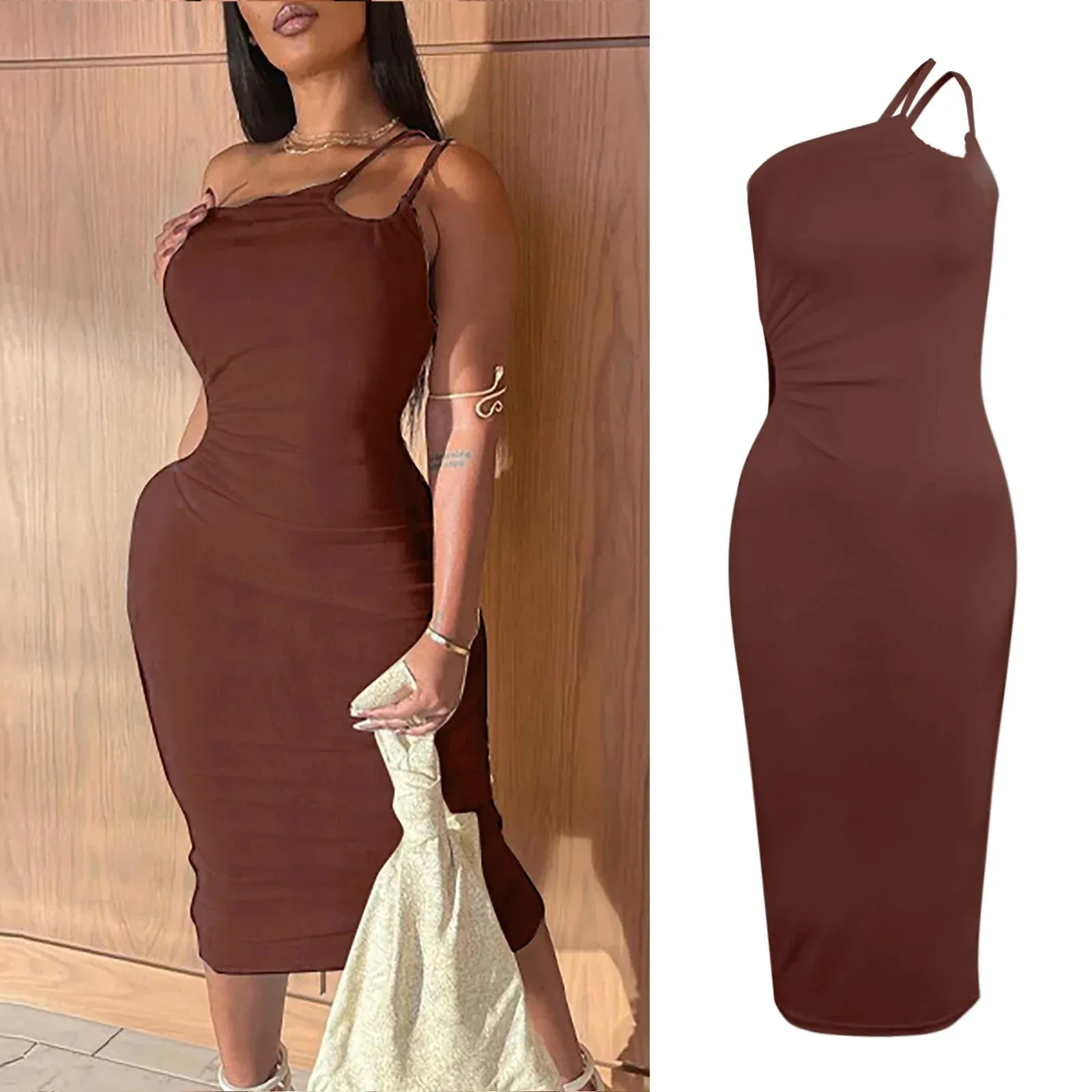 2024 Summer Autumn Women White Black Strap Bodycon Sexy Streetwear Party Club Elegant Midi Dress