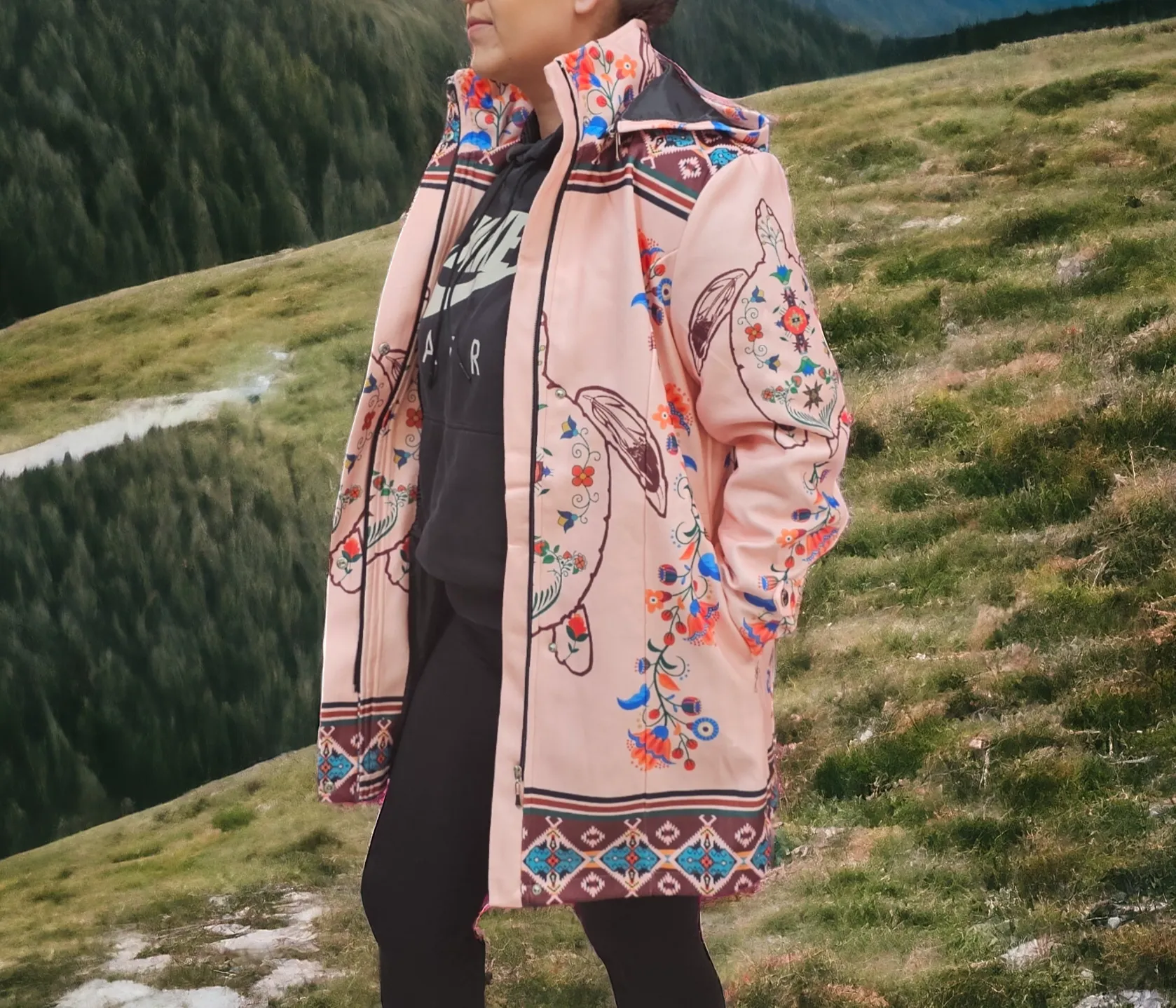 3/4-length Native coat (Turtle Island) pink