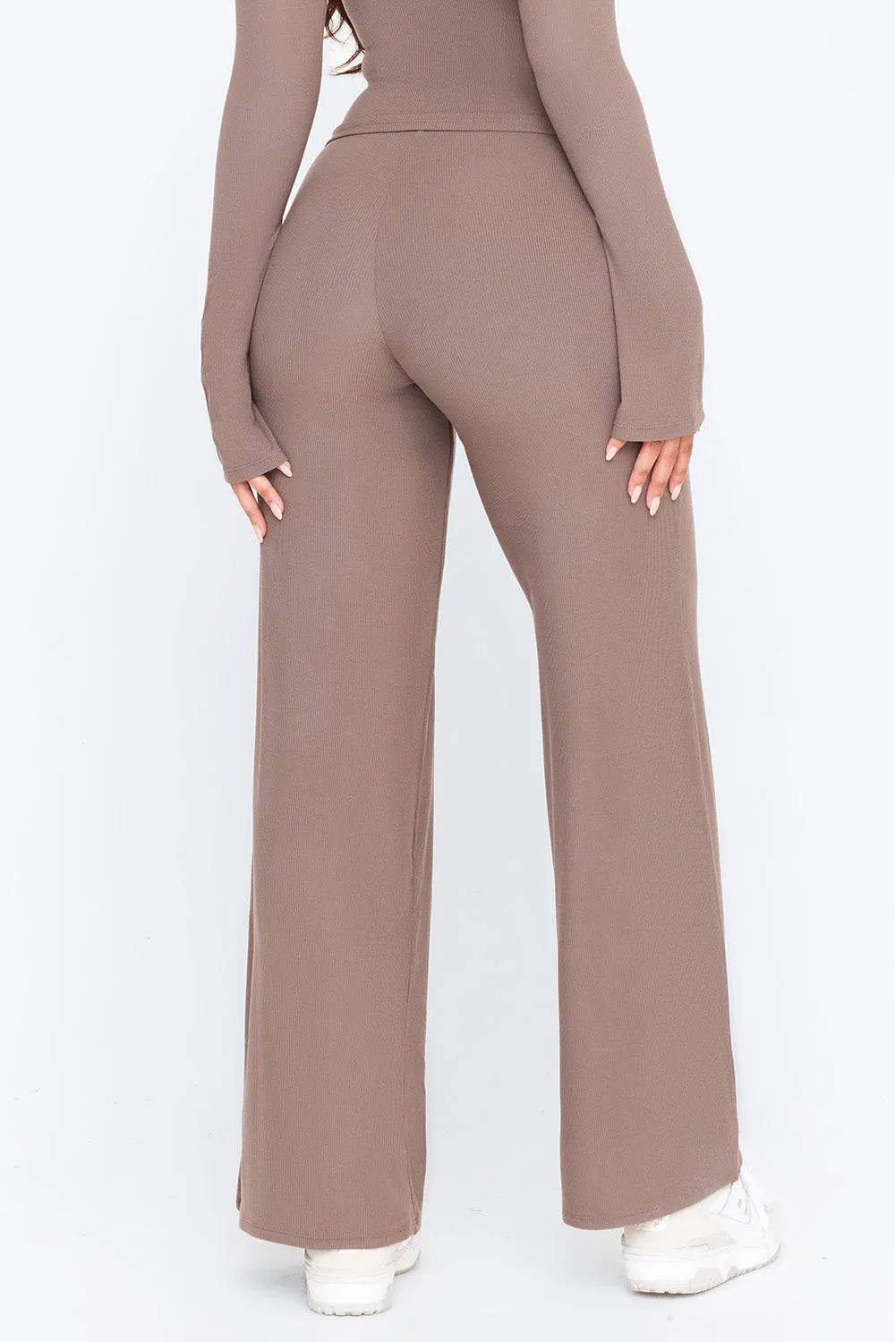 365 SCULPTING LOUNGE WRAP WAIST WIDE LEG TROUSERS - MOCHA