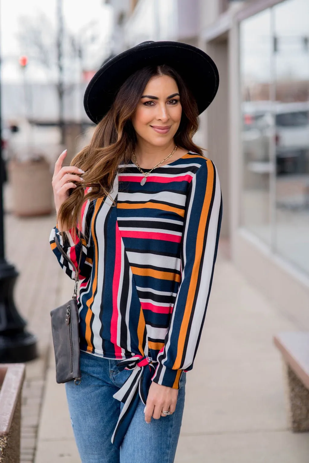 Abstract Striped Tie Bottom Tee