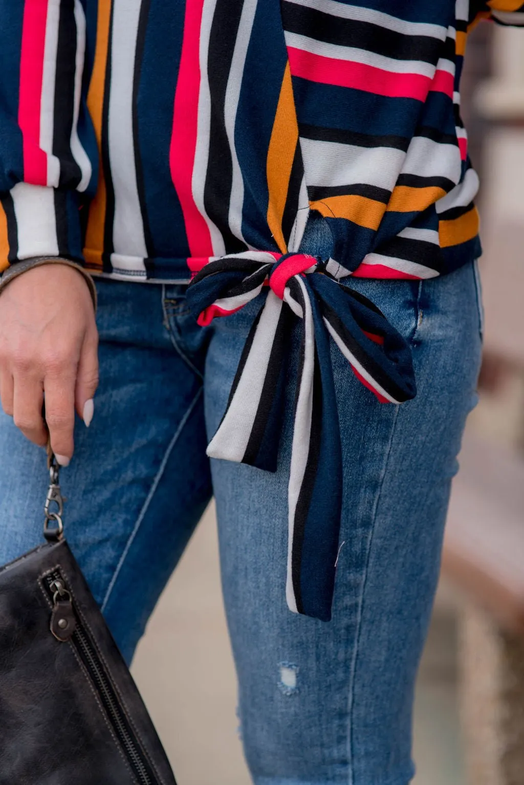 Abstract Striped Tie Bottom Tee