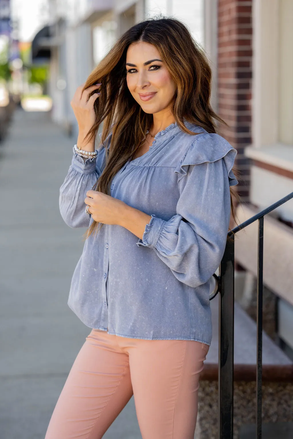 Acid Washed Chambray Button Up