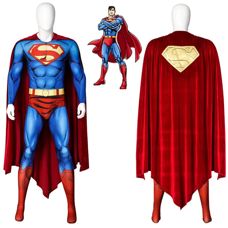 Action Comics Superman Cosplay Costume Superhero Superman Clark Kent Jumpsuit Cape Suit