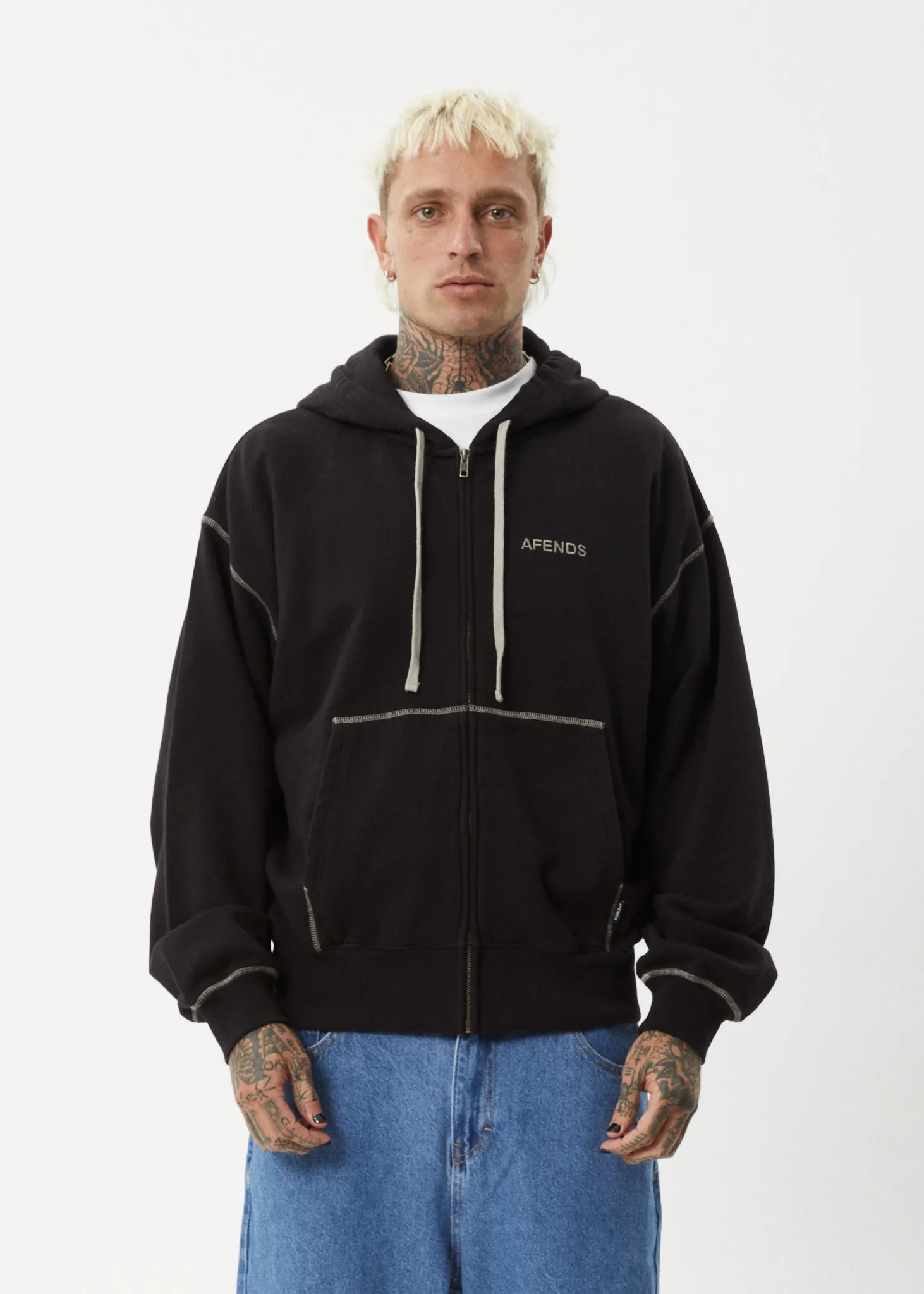 AFENDS Mens Burner - Zip Hood - Black