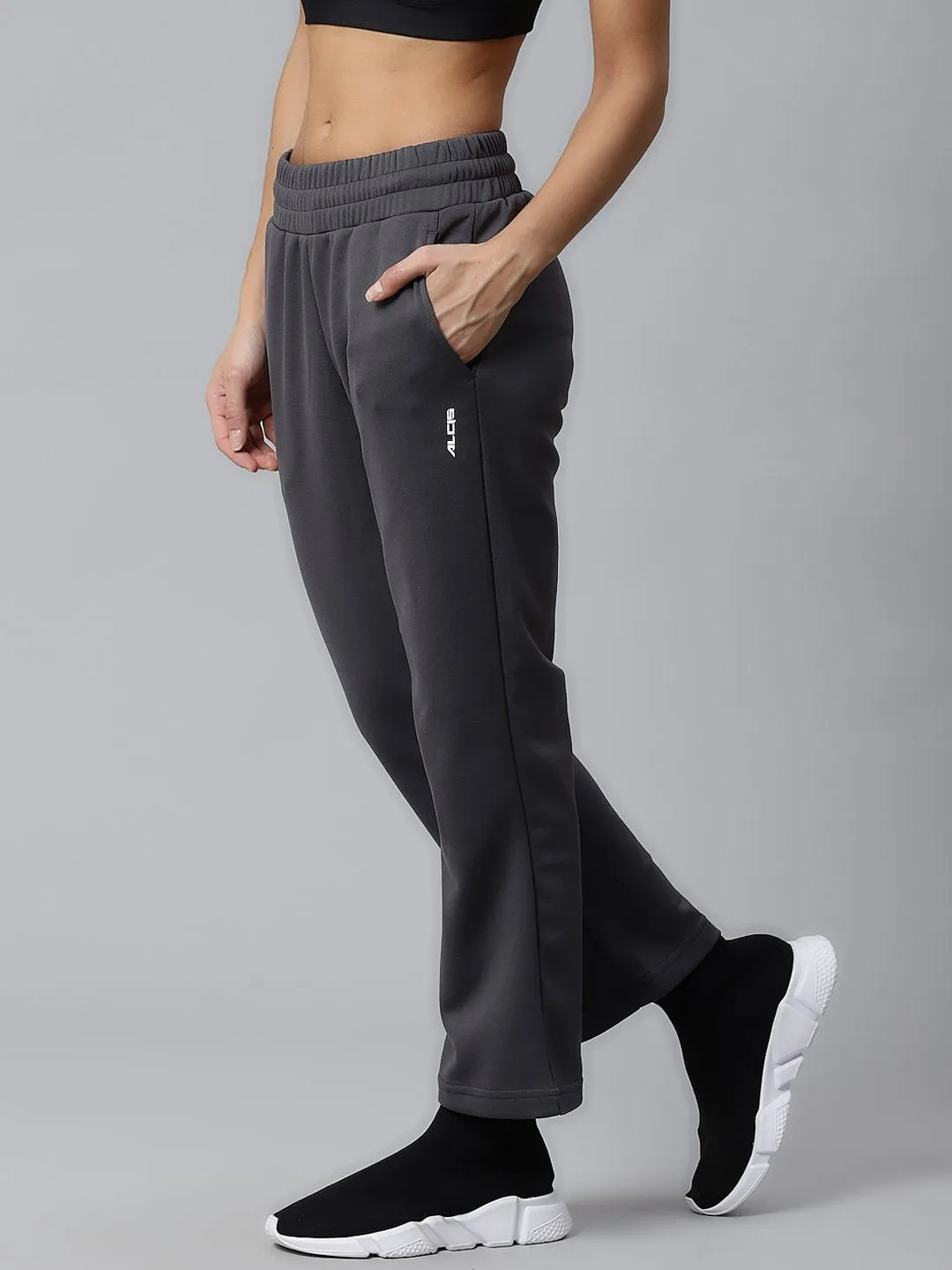 Alcis Women Charcoal Grey Solid Cropped Track Pants