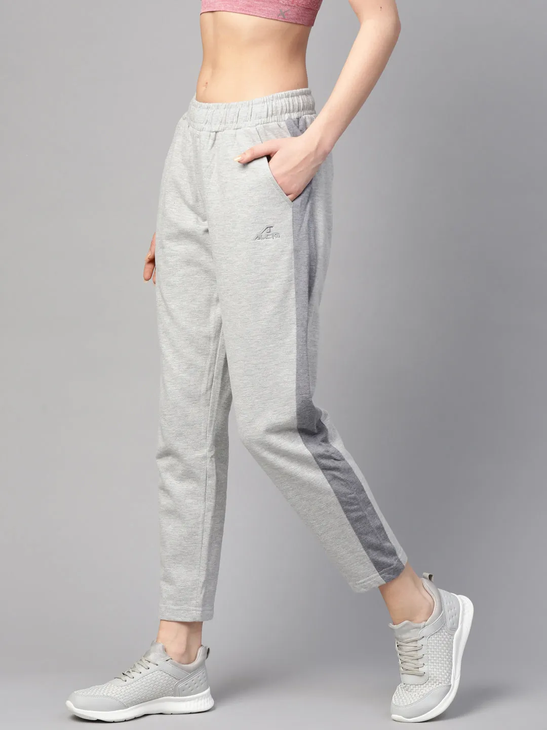 Alcis Women Grey Melange Slim Fit Solid Cropped Track Pants