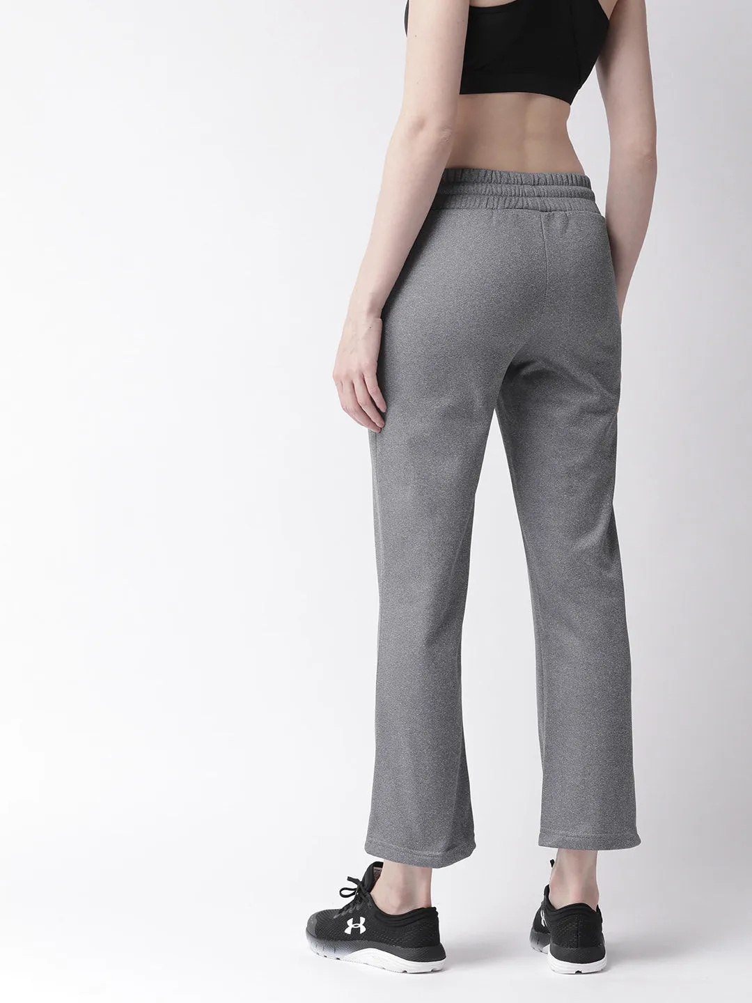 Alcis Women Grey Solid Slim Fit Cropped Track Pants