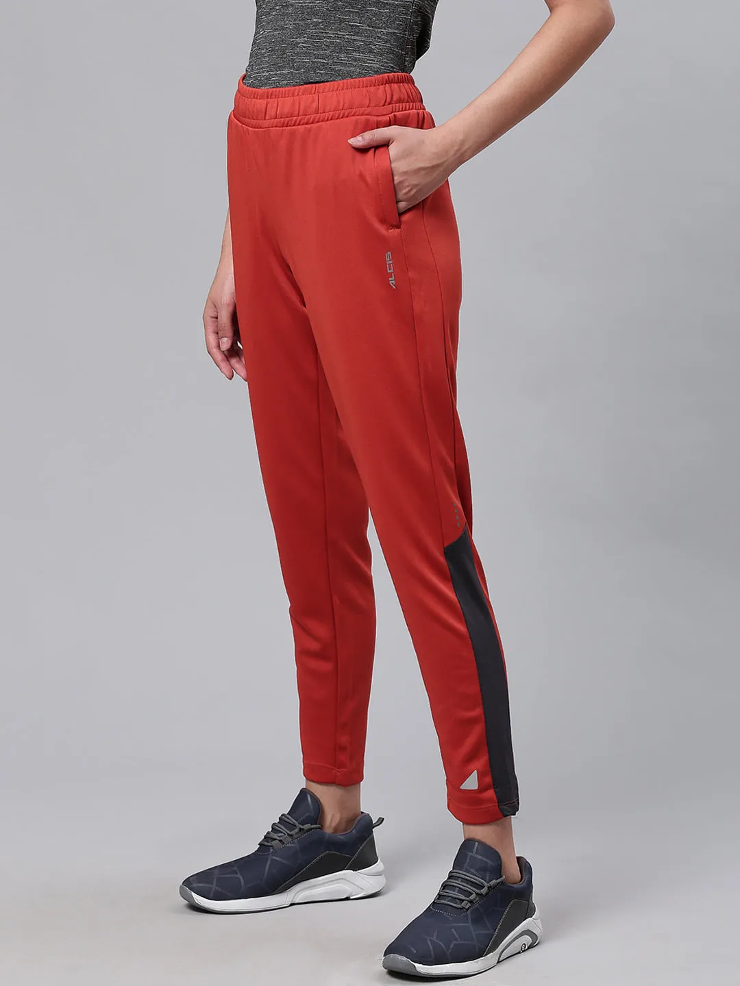 Alcis Women Rust Orange Slim Fit Solid Cropped Running Track Pants