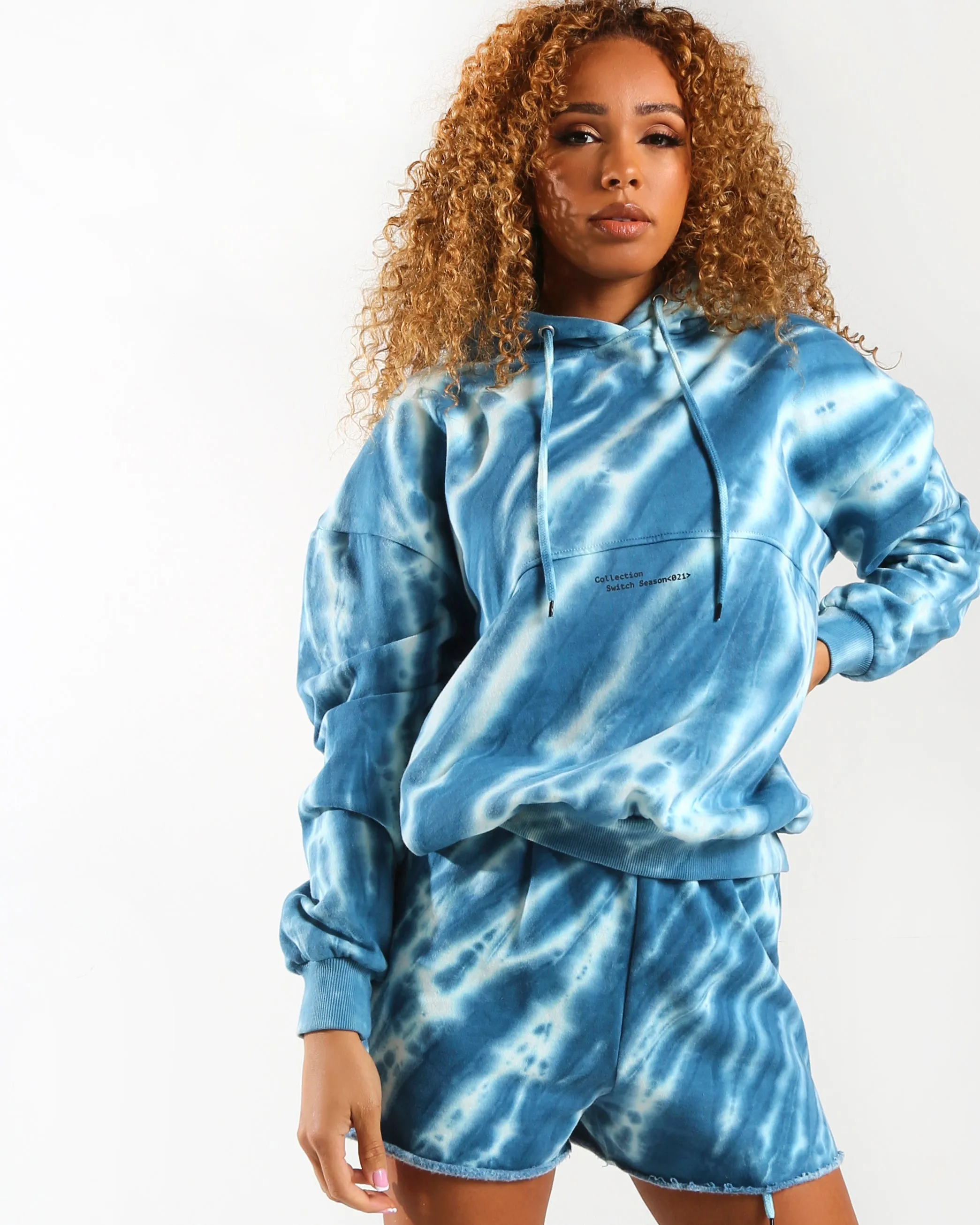 Amber x Public Desire tie dye oversized hoodie co-ord blue