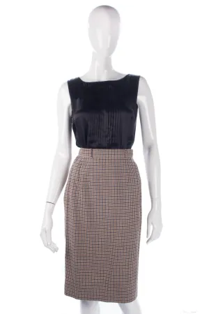 Aquascutum Knee Length Skirt Pure Wool Brown Houndstooth Check. Size 8