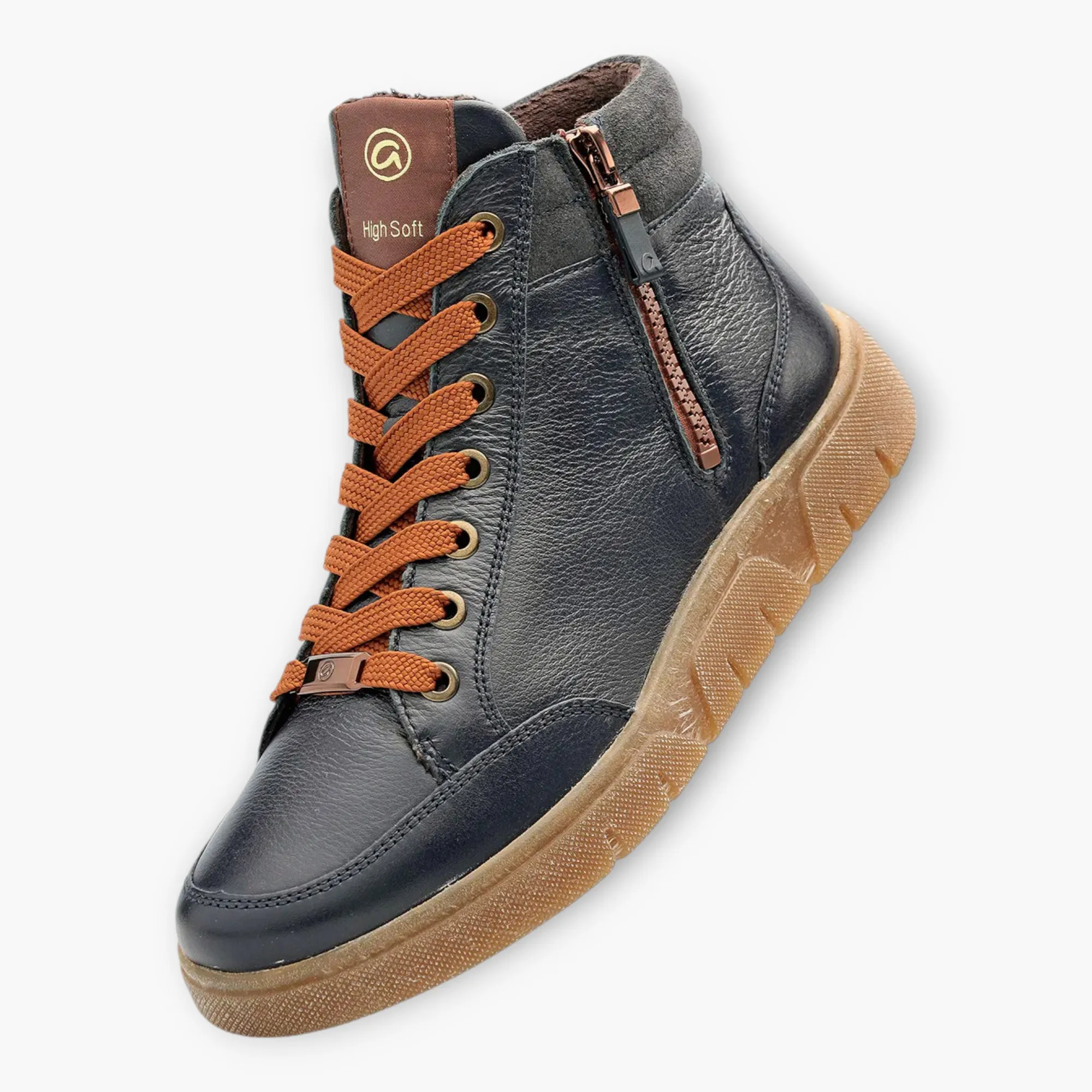 Ara Navy Ankle Boots with Orange Laces & Gum Sole - Wide Fit & Comfortable