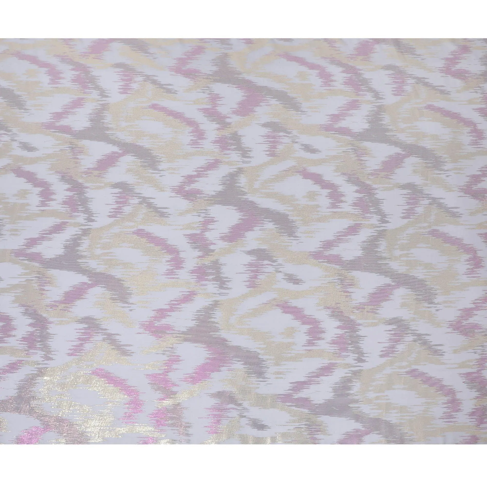 Ash grey Premium pure silk chiffon fabric with gold and pink metallic lurex in abstract design-D12321