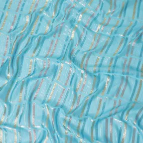 Baby blue Premium pure silk chiffon fabric with multicolor metallic lurex in abstract design-D13846