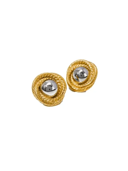 Ball Earrings 18K Gold Plated Two Tone Gold and Silver Mix Chunky Knot Stud Earrings Women's Statement Jewelry