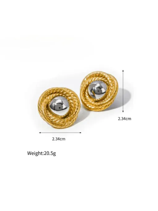 Ball Earrings 18K Gold Plated Two Tone Gold and Silver Mix Chunky Knot Stud Earrings Women's Statement Jewelry