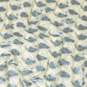 Banana yellow silk chiffon fabric with baby blue and copper metallic lurex in floral design-D8040