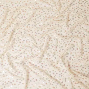 Beige Premium pure silk chiffon fabric with multicolor metallic lurex in dot design-D15335