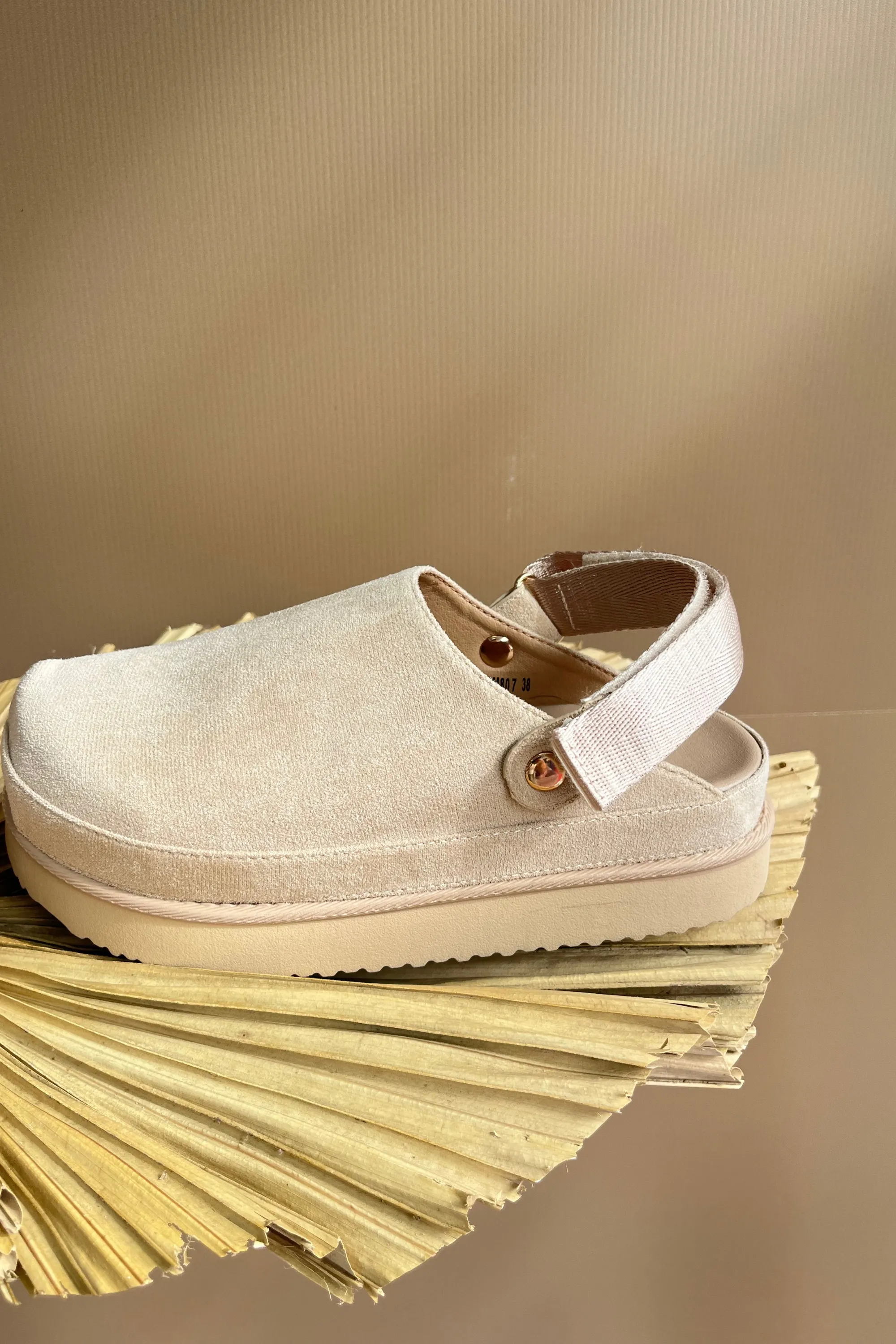 Beige suedette clog