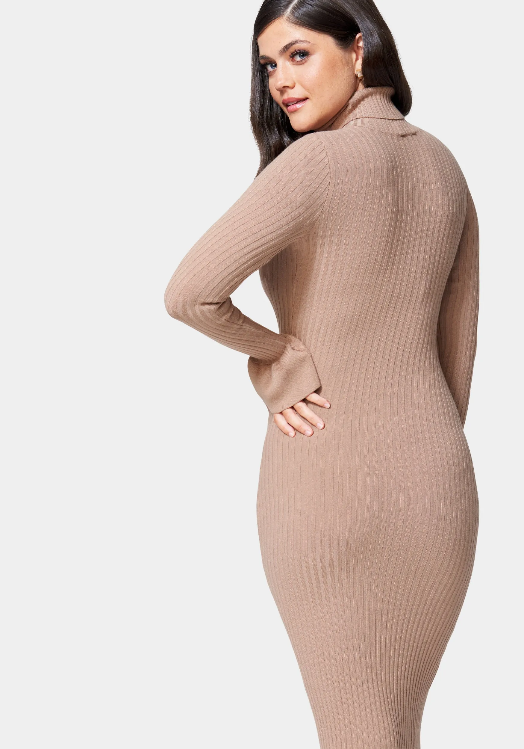 Bell Sleeve Turtleneck Midi Dress