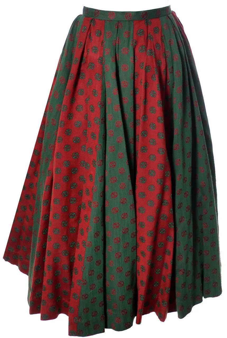 Bessie Becker Vintage 1950s 2 Piece Dirndl Skirt and Top Red & Green