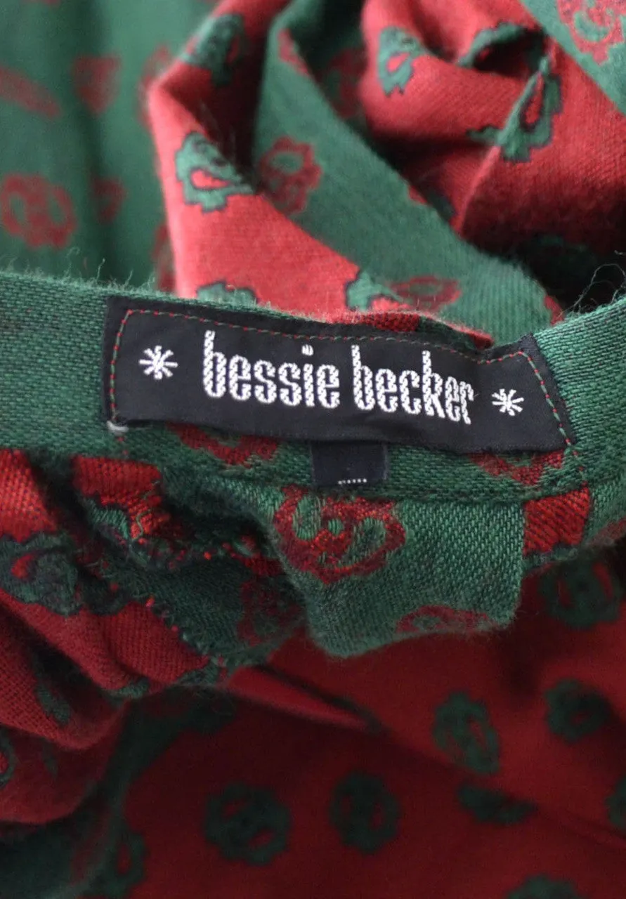 Bessie Becker Vintage 1950s 2 Piece Dirndl Skirt and Top Red & Green