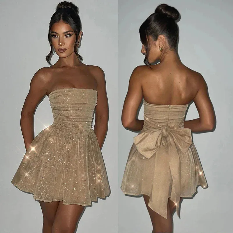 Birthday Strapless Sparkle Glitter Bodycon Backless Mini Sexy Dress