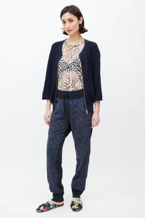 Black & Multicolour Quilted Printed Trouser