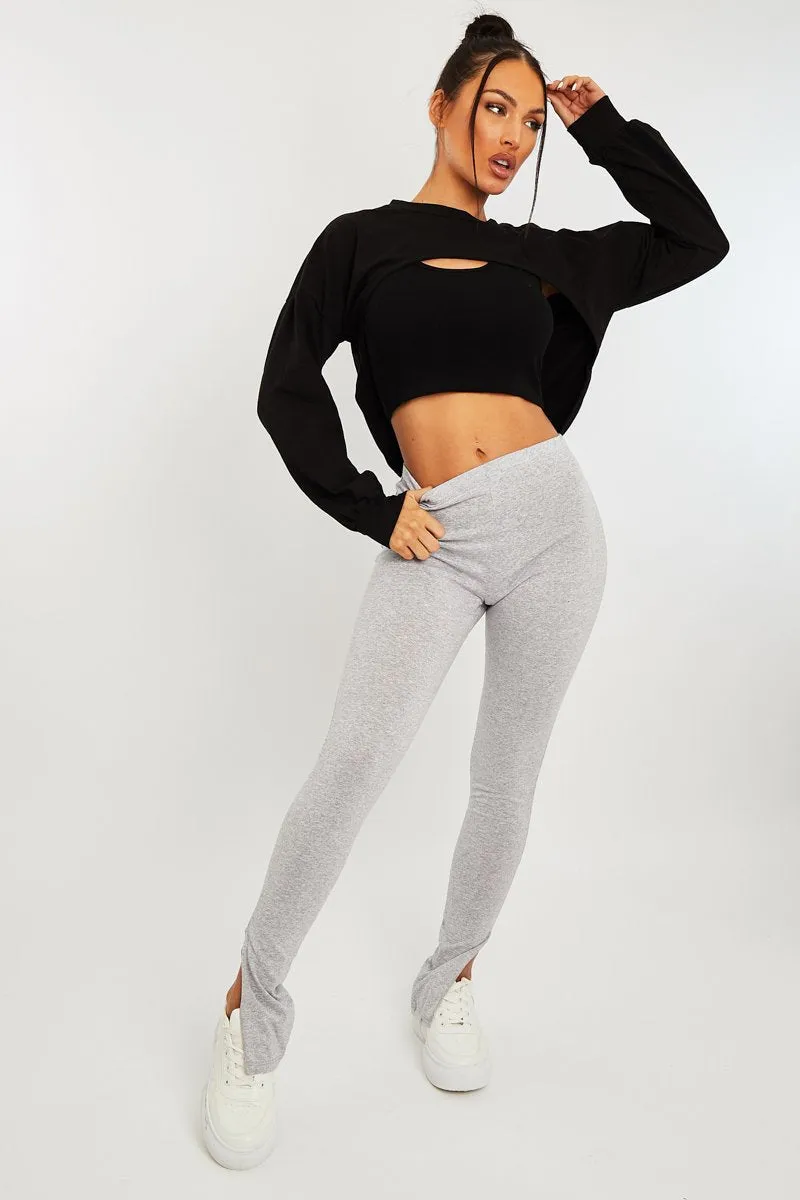 Black Double Layer Crop Sweatshirt - Jannie