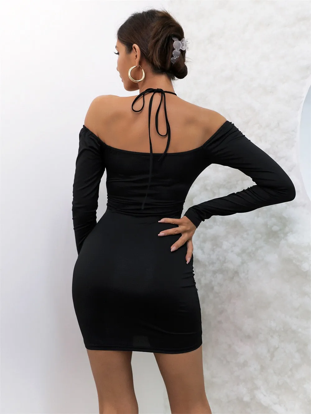 Black Off Shoulder Cross Sling Bodycon Dress