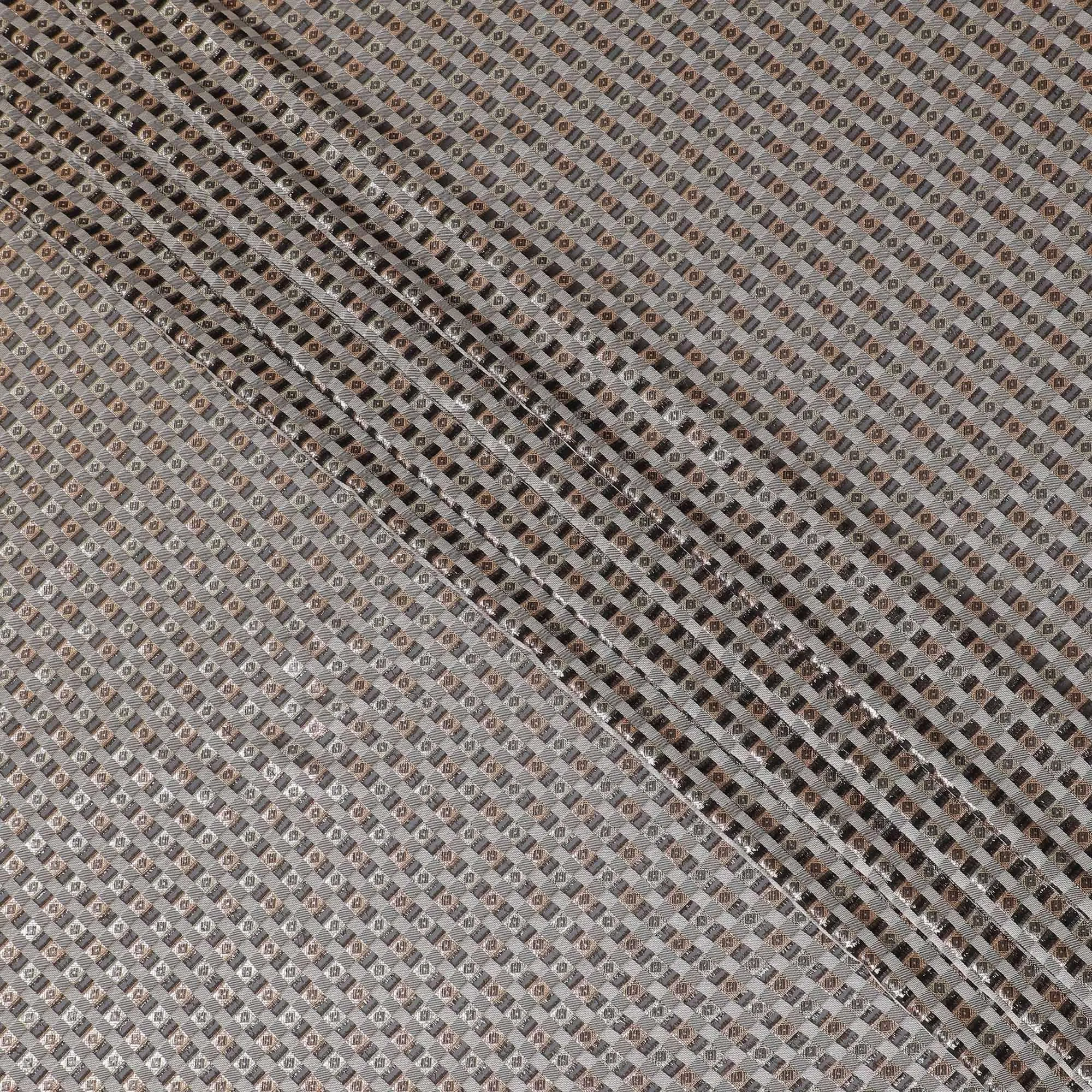 Black premium pure French (Fransawi) silk chiffon fabric with grey viscose having golden silver and copper brown metallic lurex in abstract design-D13850