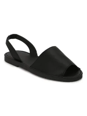 Black PU Back Sling Open Toe Slip-On Sandals