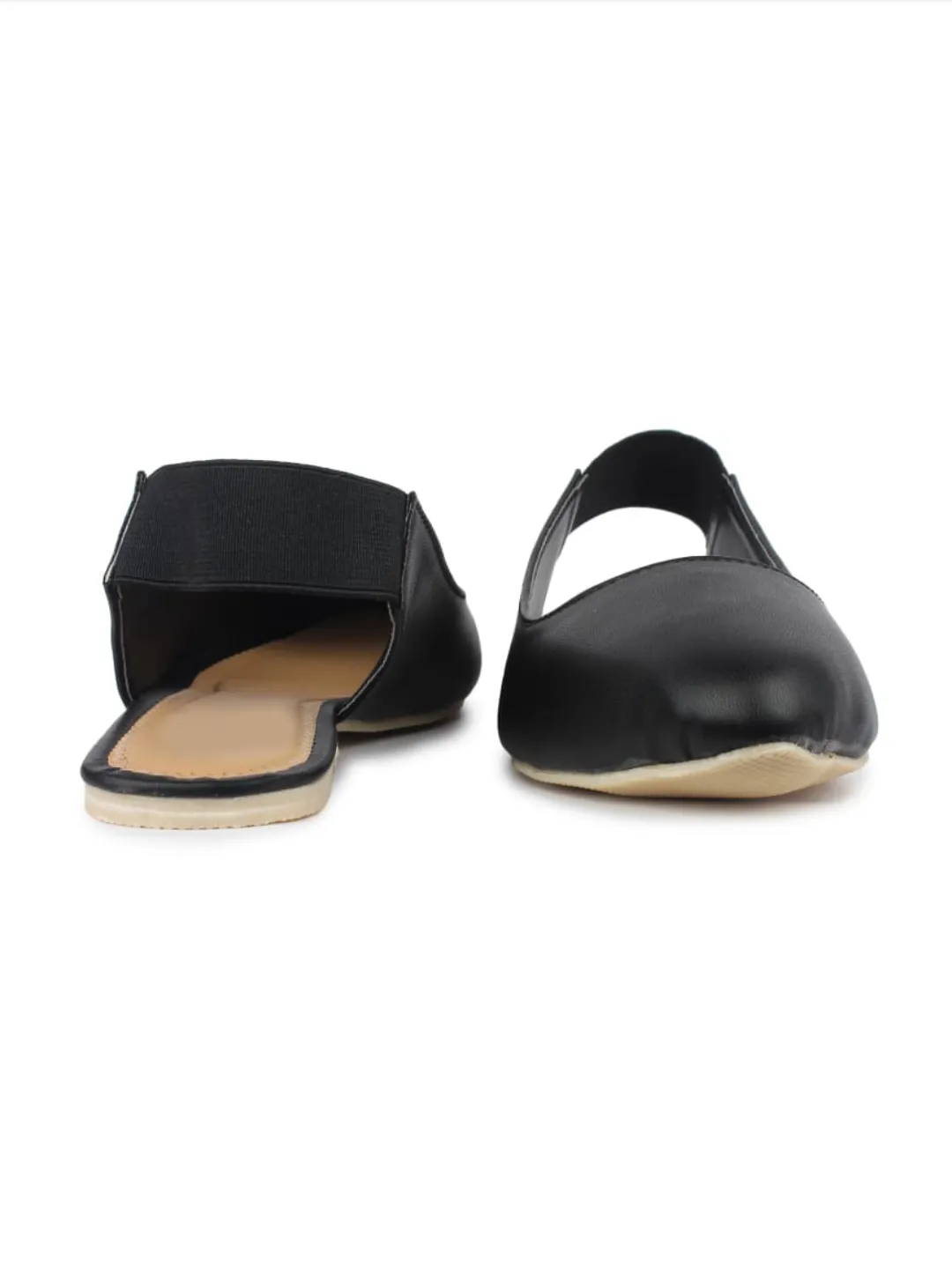 Black Pu Back Sling Pointed Toe Slip-On Sandals