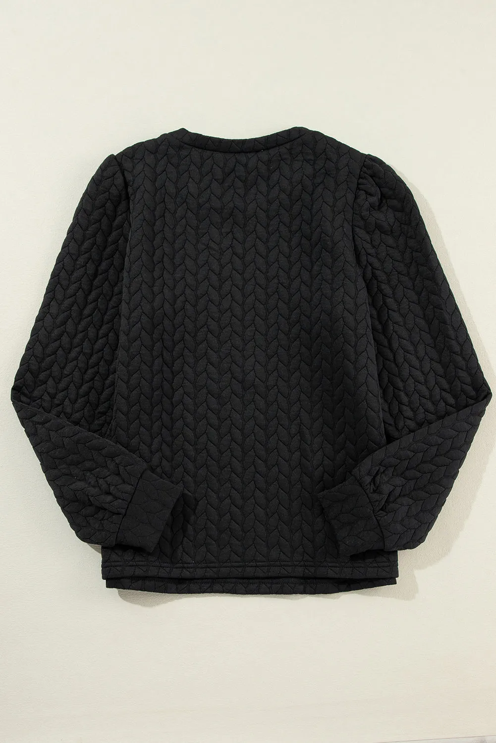 Black Quilted Puff Sleeve Sweatshirt