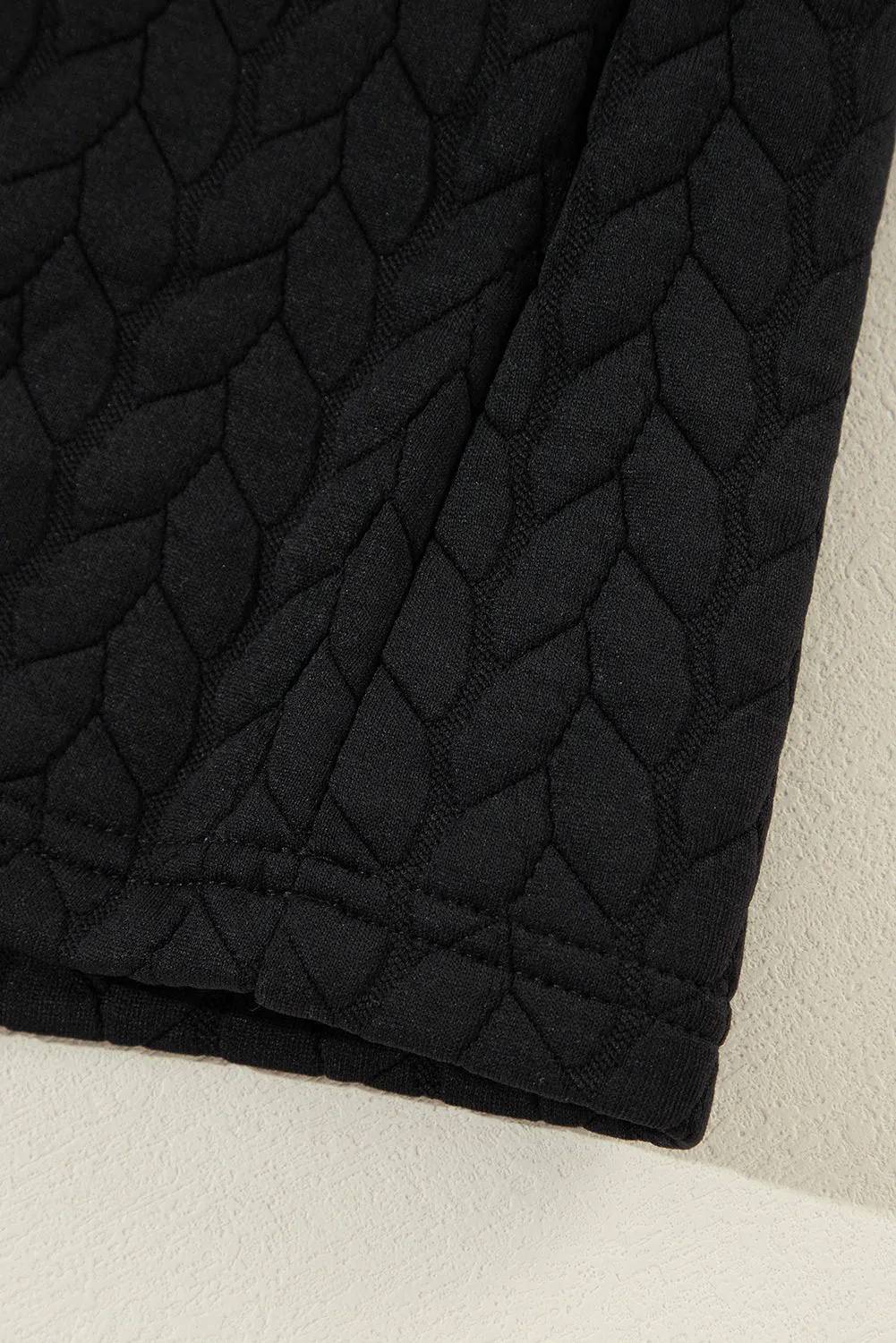 Black Quilted Puff Sleeve Sweatshirt