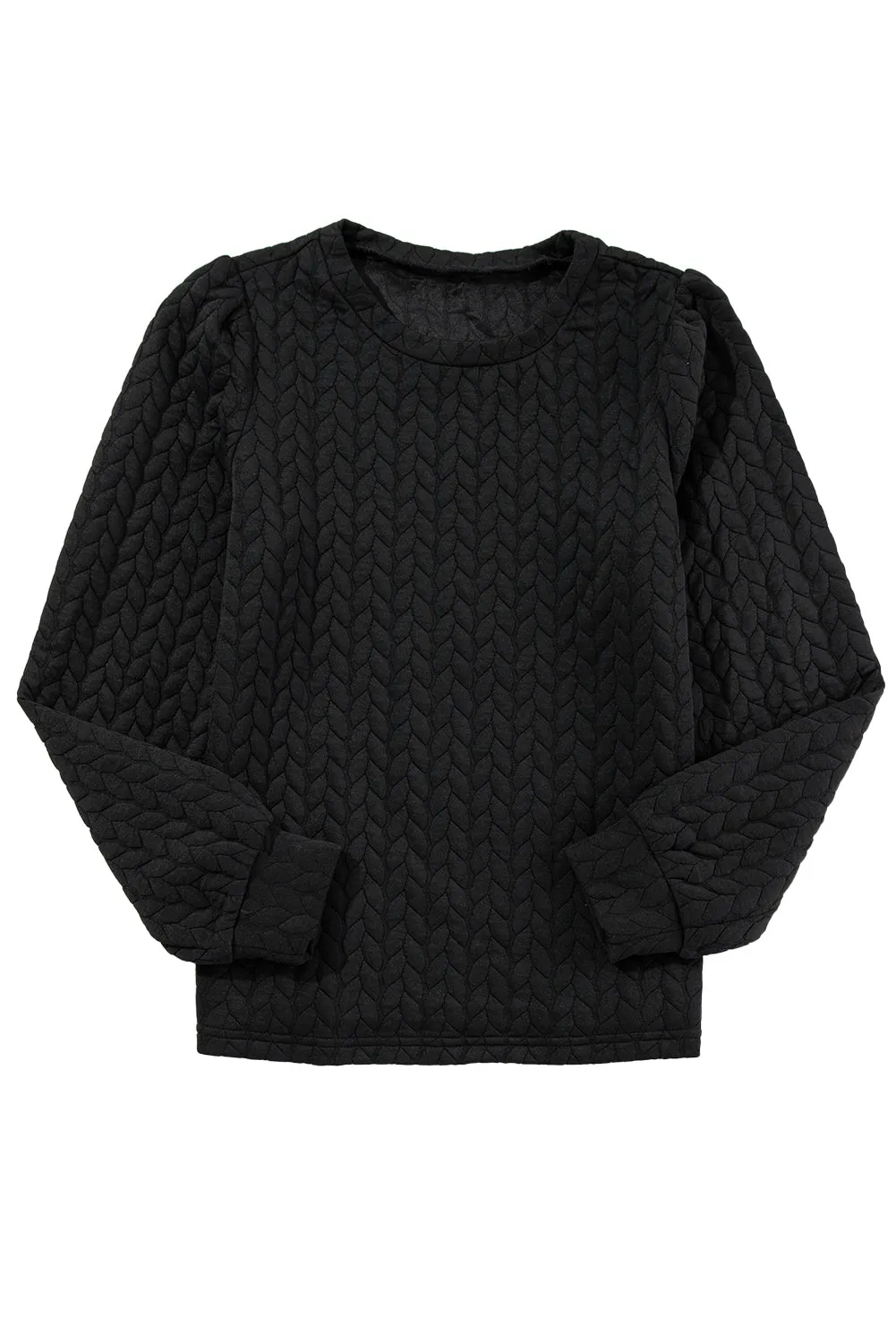 Black Quilted Puff Sleeve Sweatshirt