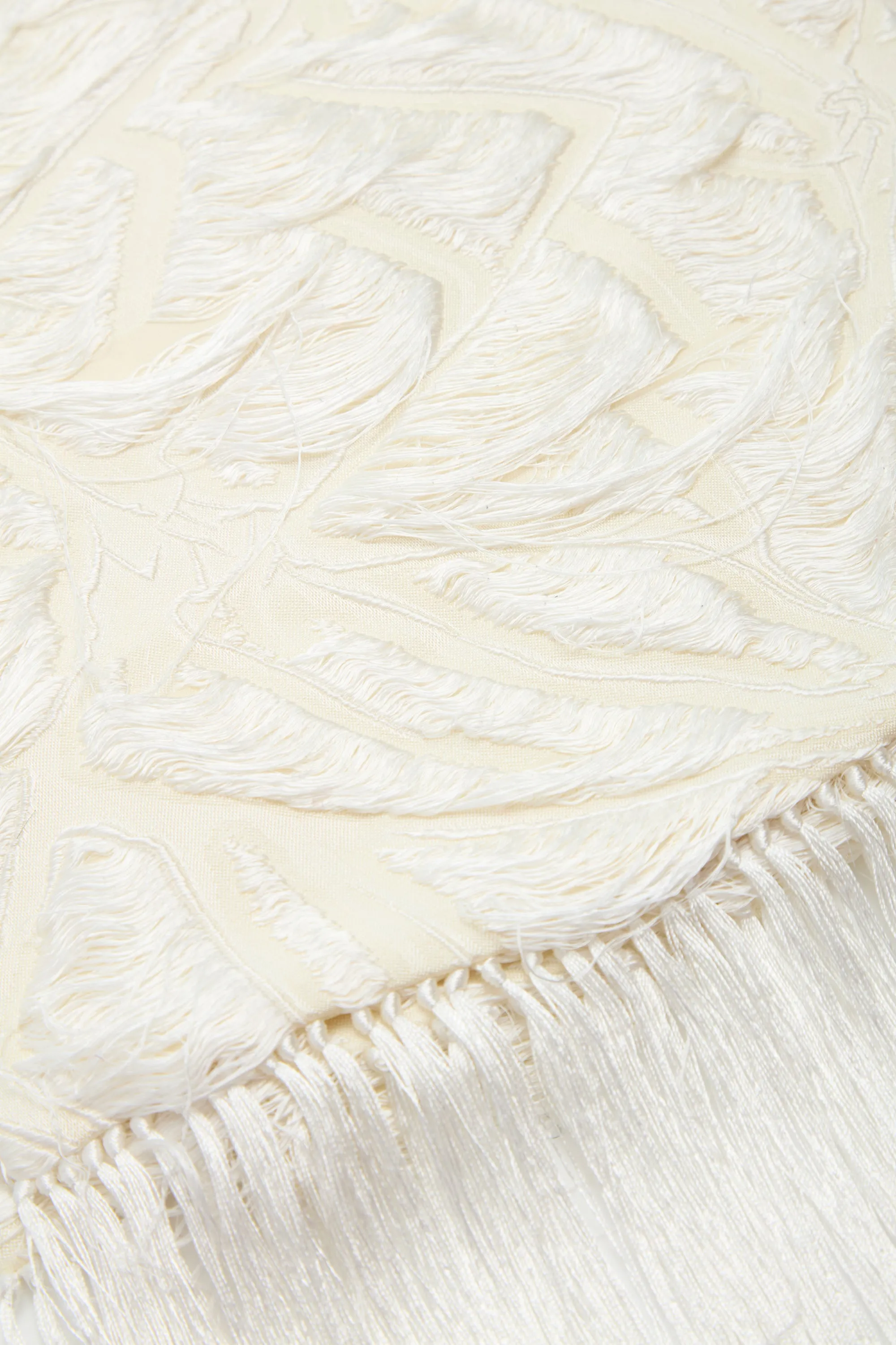 Blaine Fringe Scarf in Ivory Silk Virgin Wool Jacquard