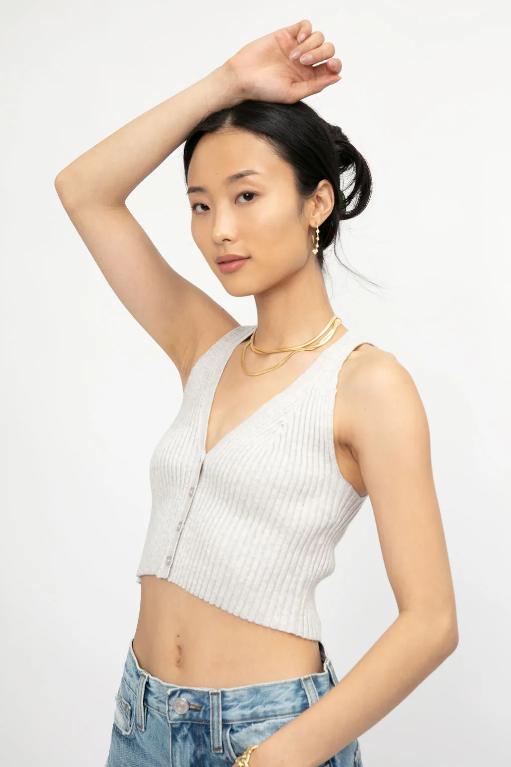 Blended Knit Cropped Tank in Ash