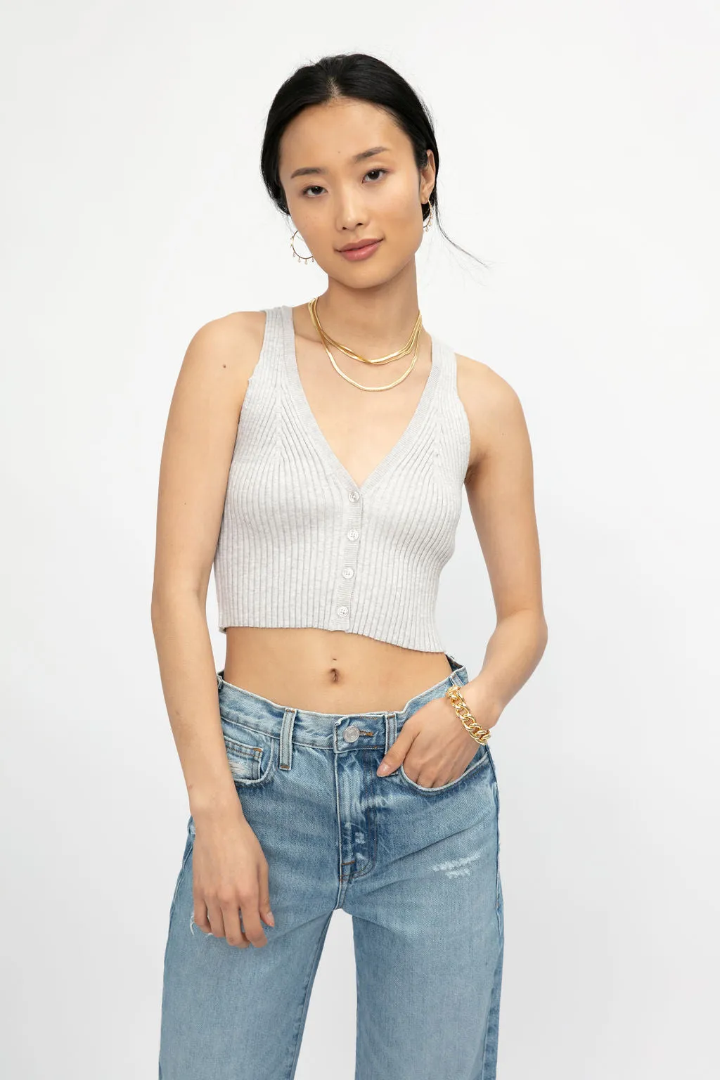 Blended Knit Cropped Tank in Ash