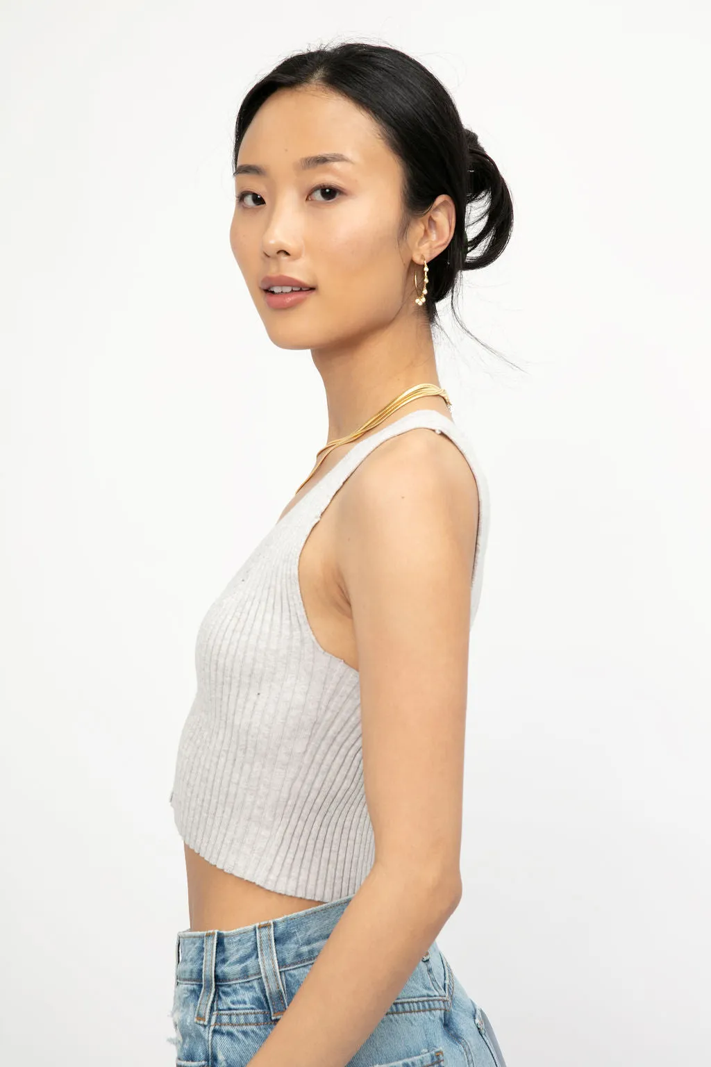 Blended Knit Cropped Tank in Ash