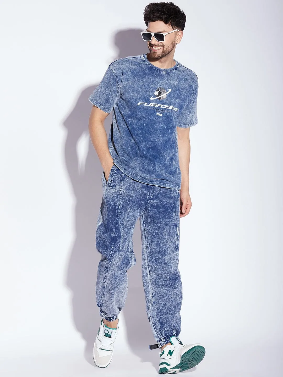 Blue Acid Wash Hooper Joggers