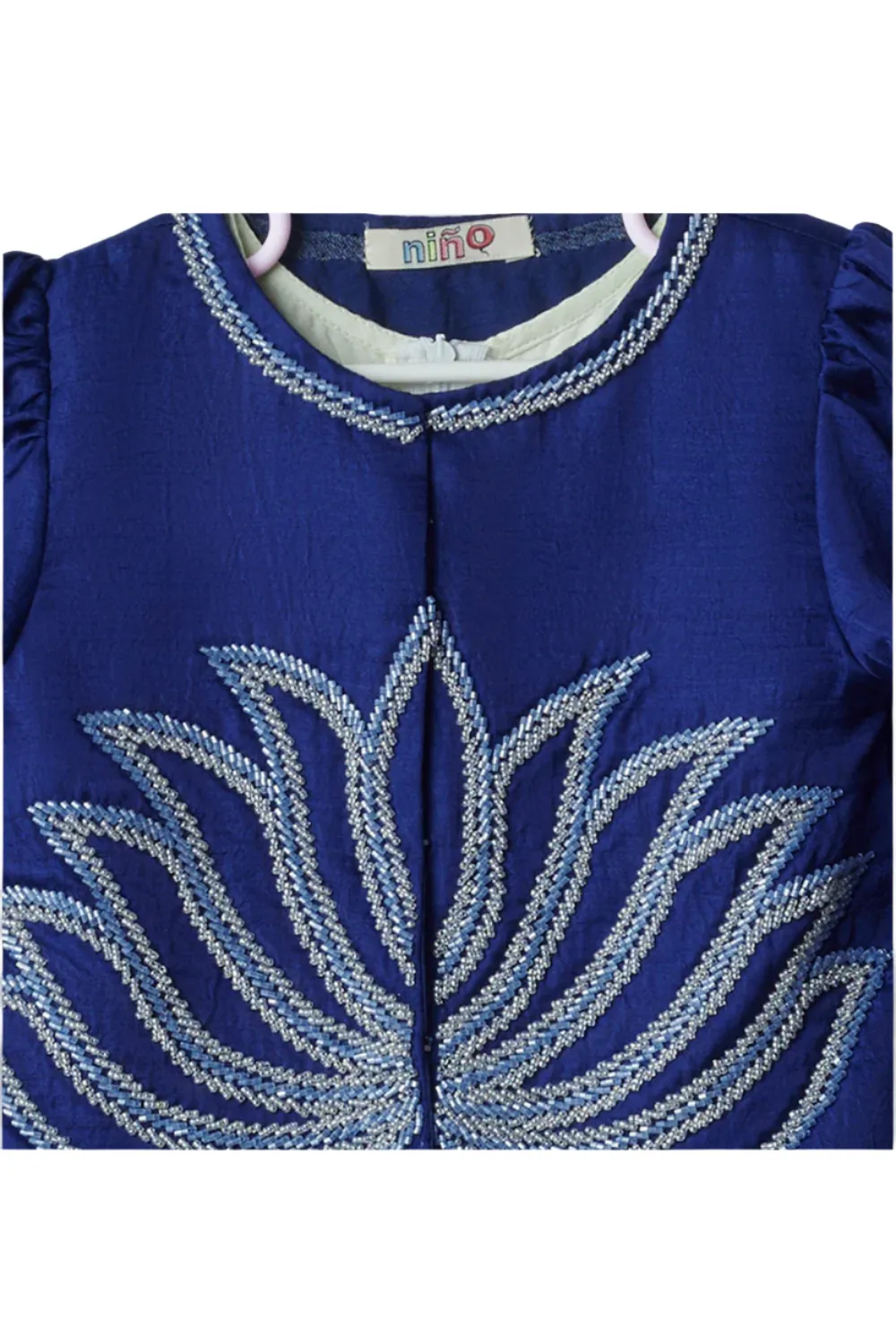 Blue Hand Embroidered Lotus Bandi Gown Style Anarkali Jacket Set