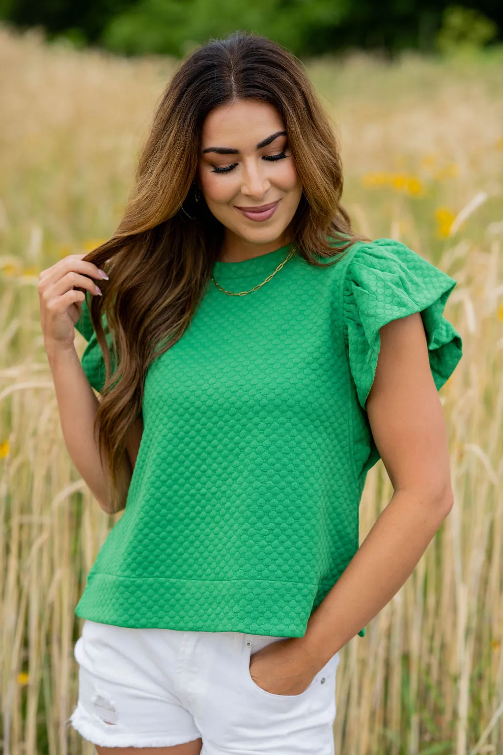 Bold Textured Flutter Sleeve Tee