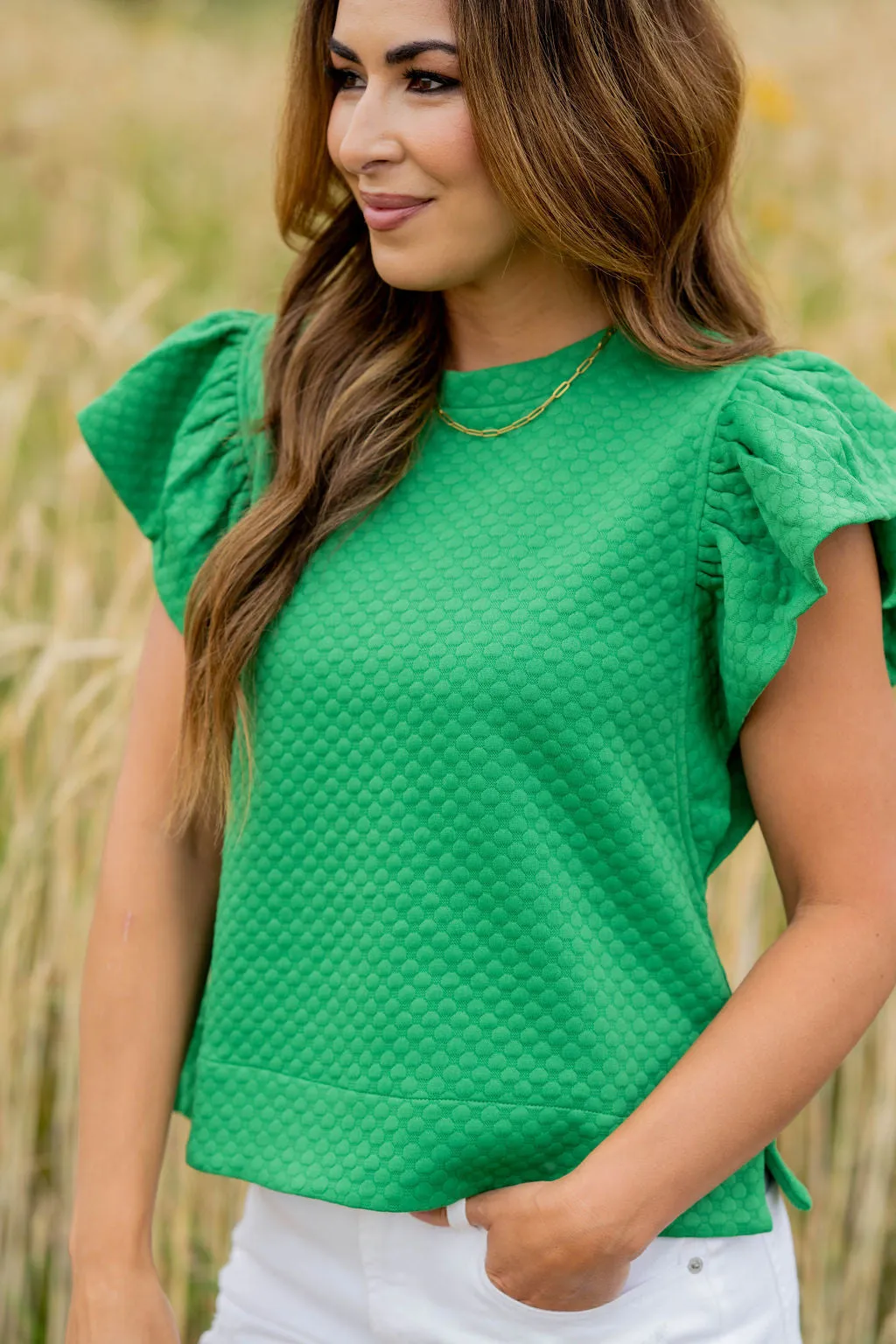 Bold Textured Flutter Sleeve Tee