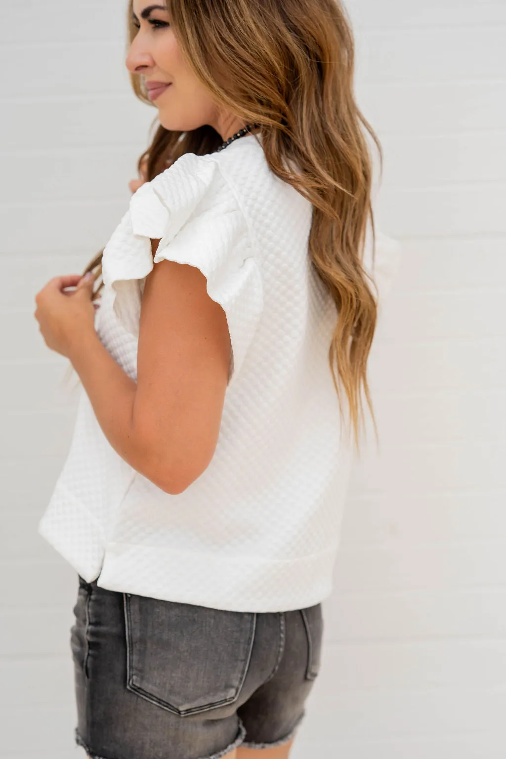 Bold Textured Flutter Sleeve Tee