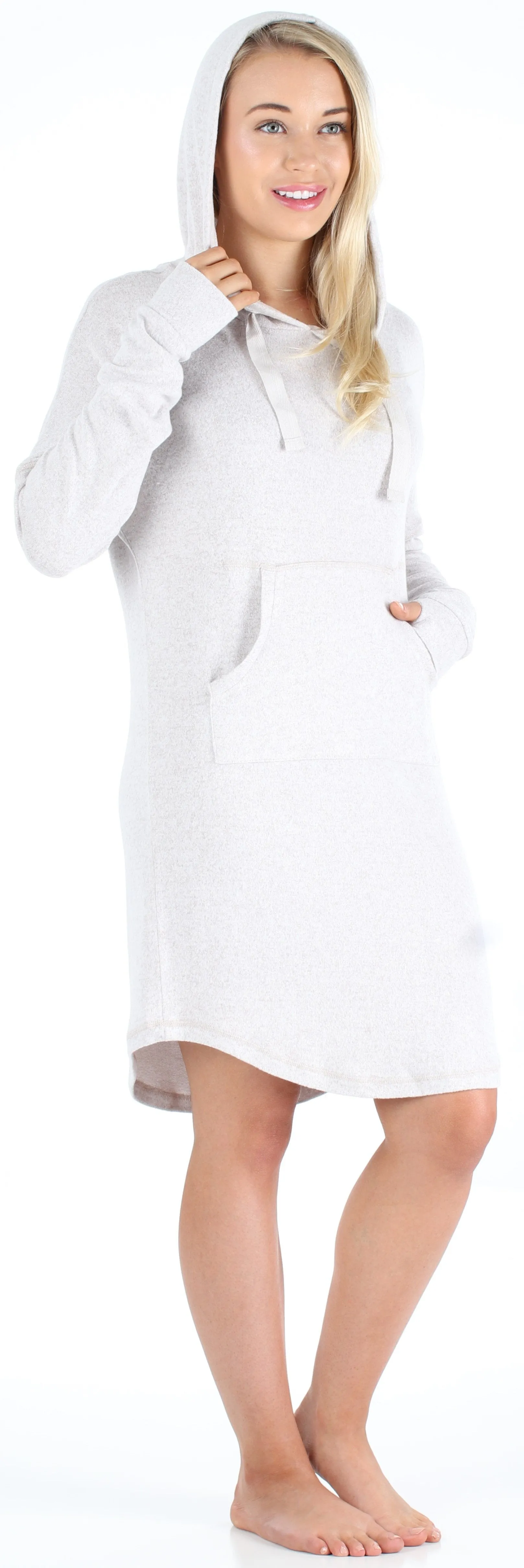 bSoft Women’s Hooded Long Sleeve Tunic Soft Knit Nightgown with Pocket Pajamas