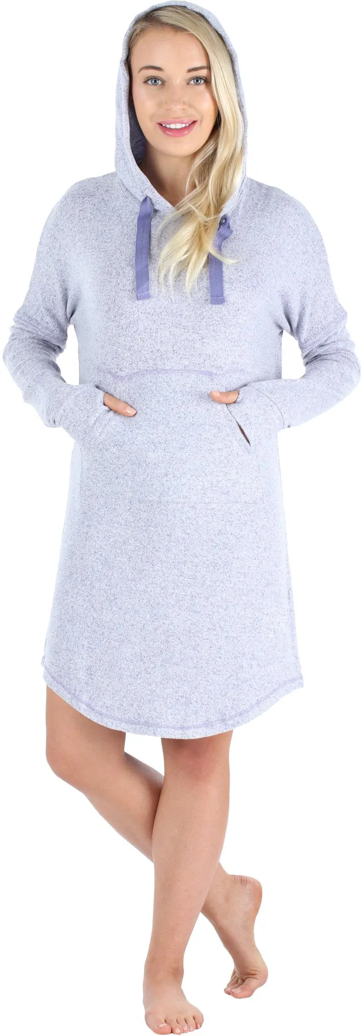 bSoft Women’s Hooded Long Sleeve Tunic Soft Knit Nightgown with Pocket Pajamas