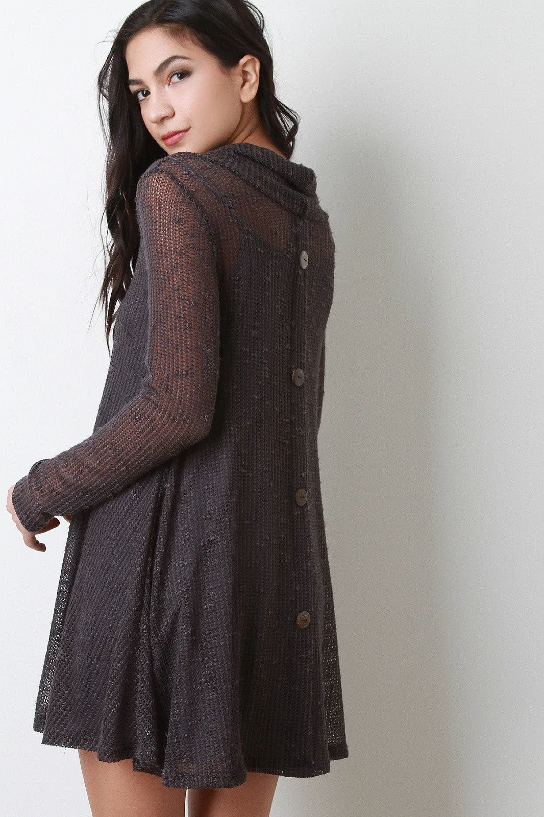 Button Back Cowl Neck Knit Dress